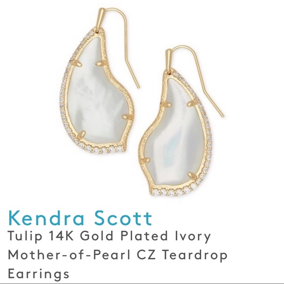 🆕 TULIP Mother of Pearl CZ Drop Earring GOLD/OPAL - Picture 5 of 5